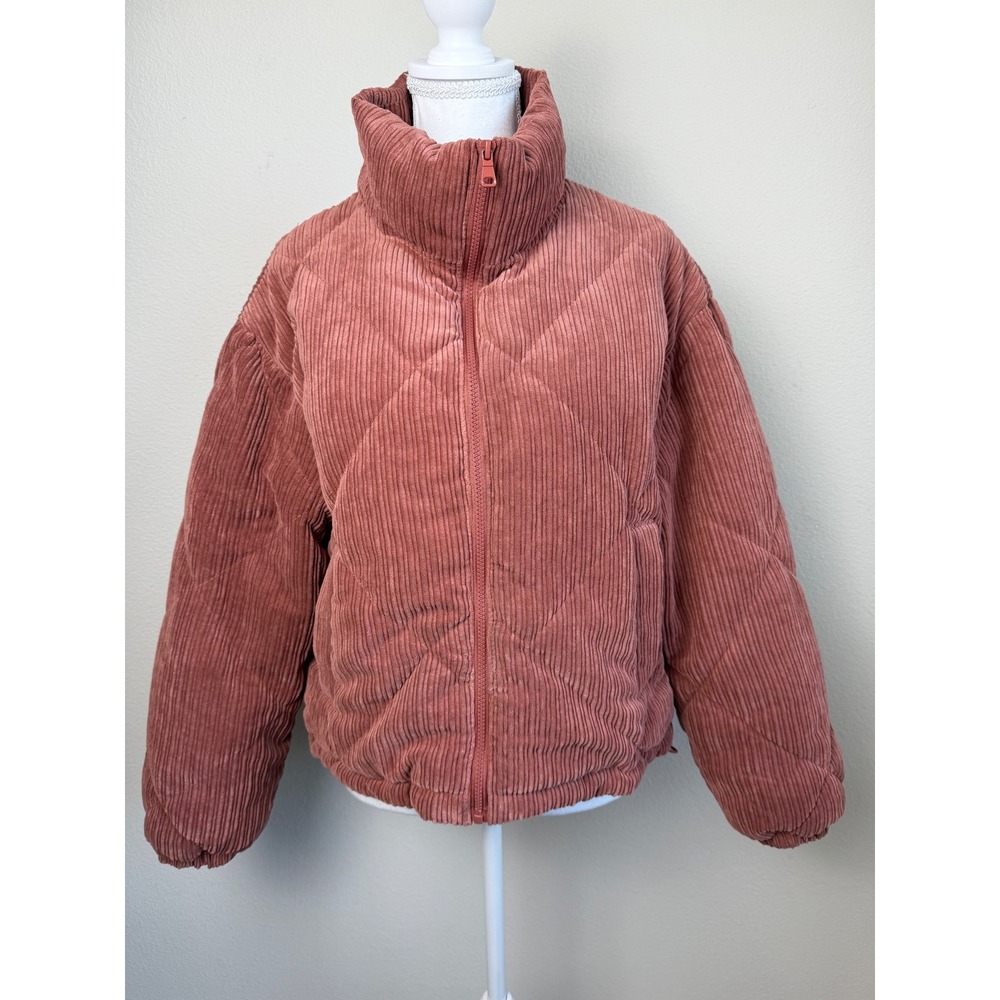 Love Tree Women Corduroy Puffer Jacket M Rust Terracotta Quilted Oversized Coat